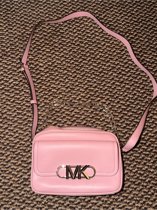 Michael Kors Handbags - Michael Kors Pink Leather MK Logo Crossbody with Chain Accent